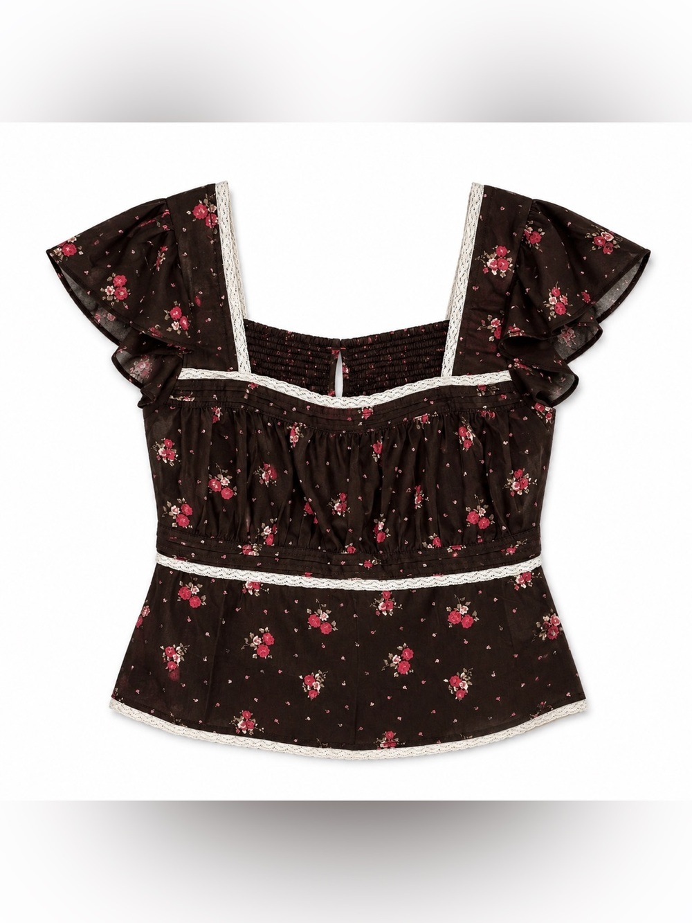 Free People Floral Peplum Top Square Neck Pink Rose Print Boho Festival - Picture 2 of 4